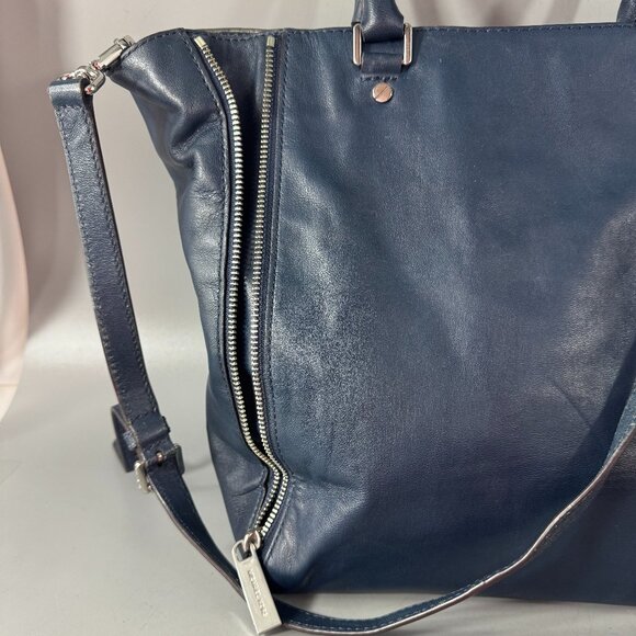 MICHAEL MICHAEL KORS NEWMAN NAVY BLUE LEATHER LARGE TOTE,SHOULDER BAG,CROSSBODY - Picture 2 of 15